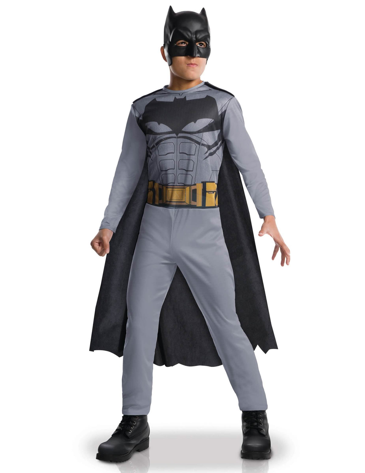Batman Justice League fiú jelmez szürke és fekete köpennyel és maszkkal