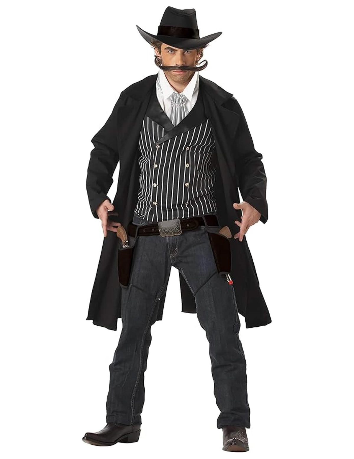 Santa Maria cowboy jelmez férfi fekete hosszú kabáttal és kalappal