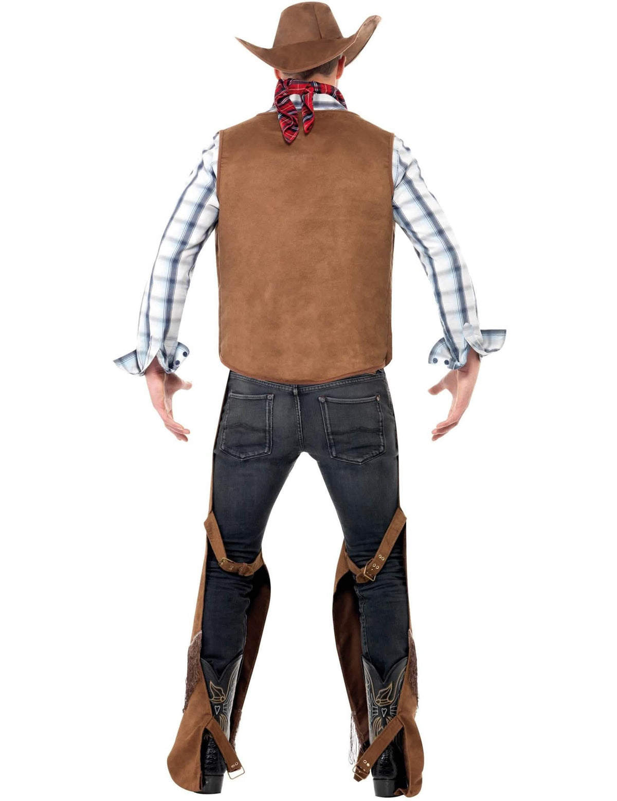 Hátulnézet a férfi rojtos cowboy jelmezről