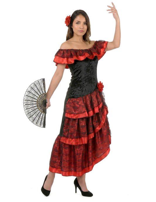 Piros és fekete flamenco flamenco táncos álruhás