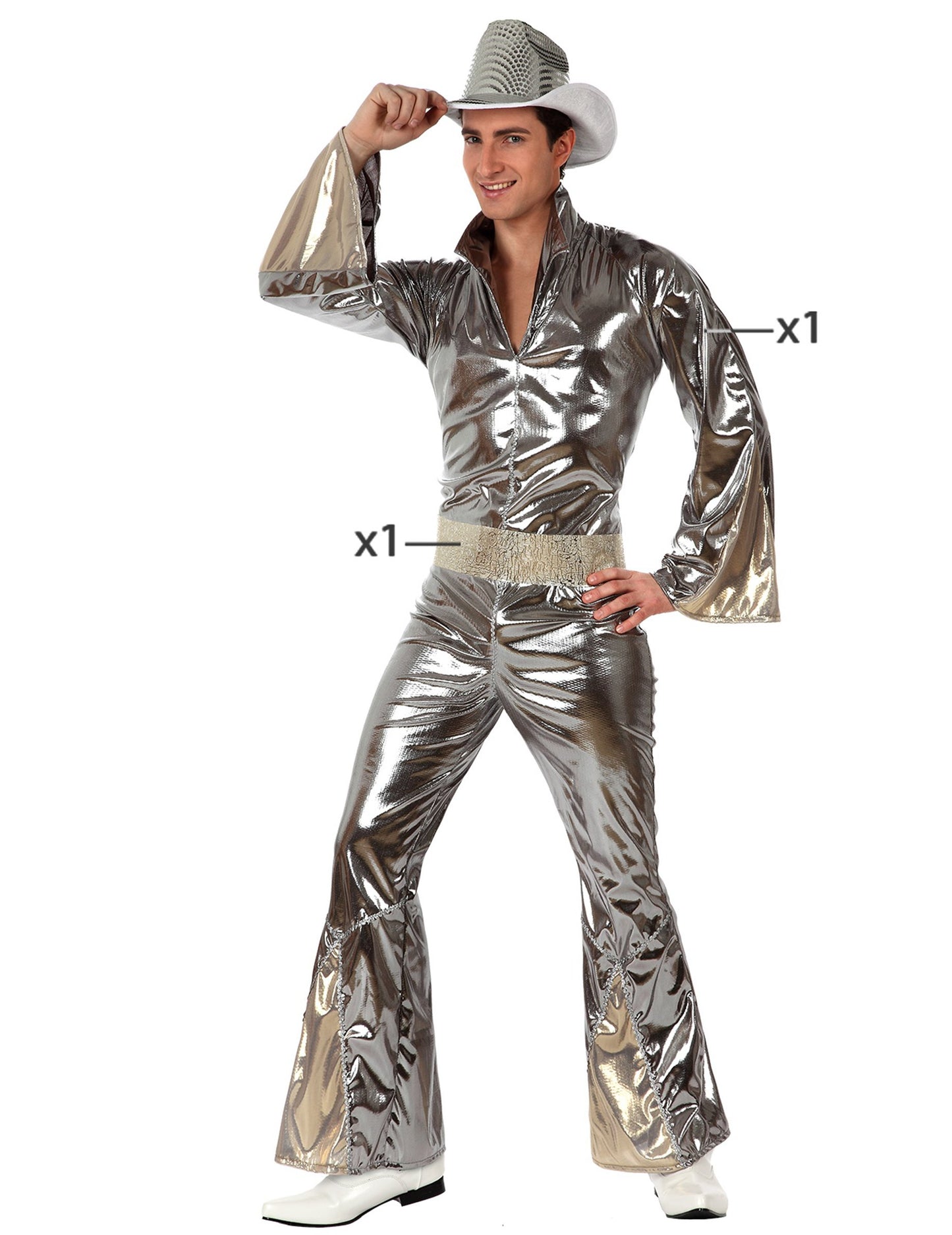 Ezüst diszkó álruhás ragyogó ember