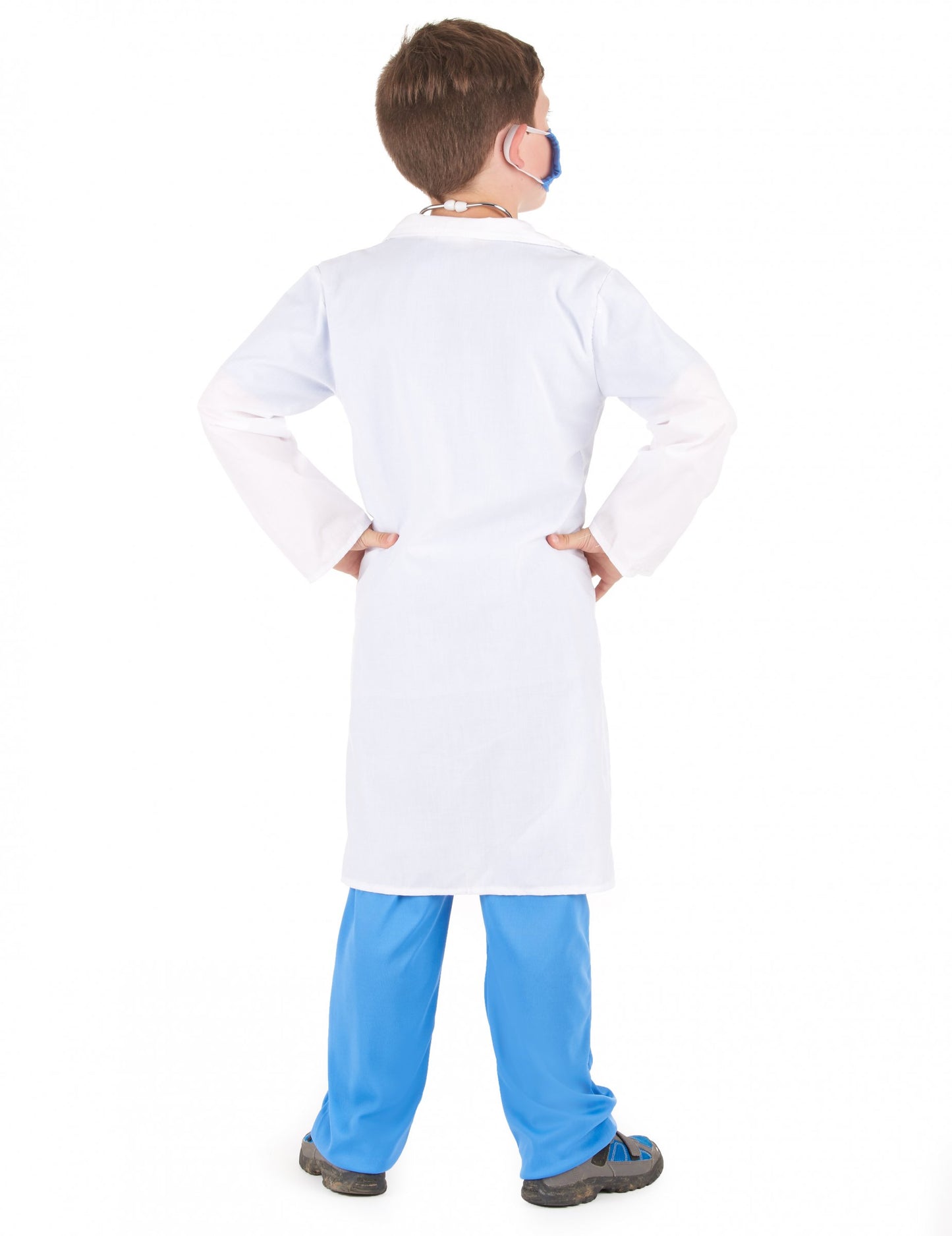 Hátulról nézet a fiúknak készült orvosi jelmezről