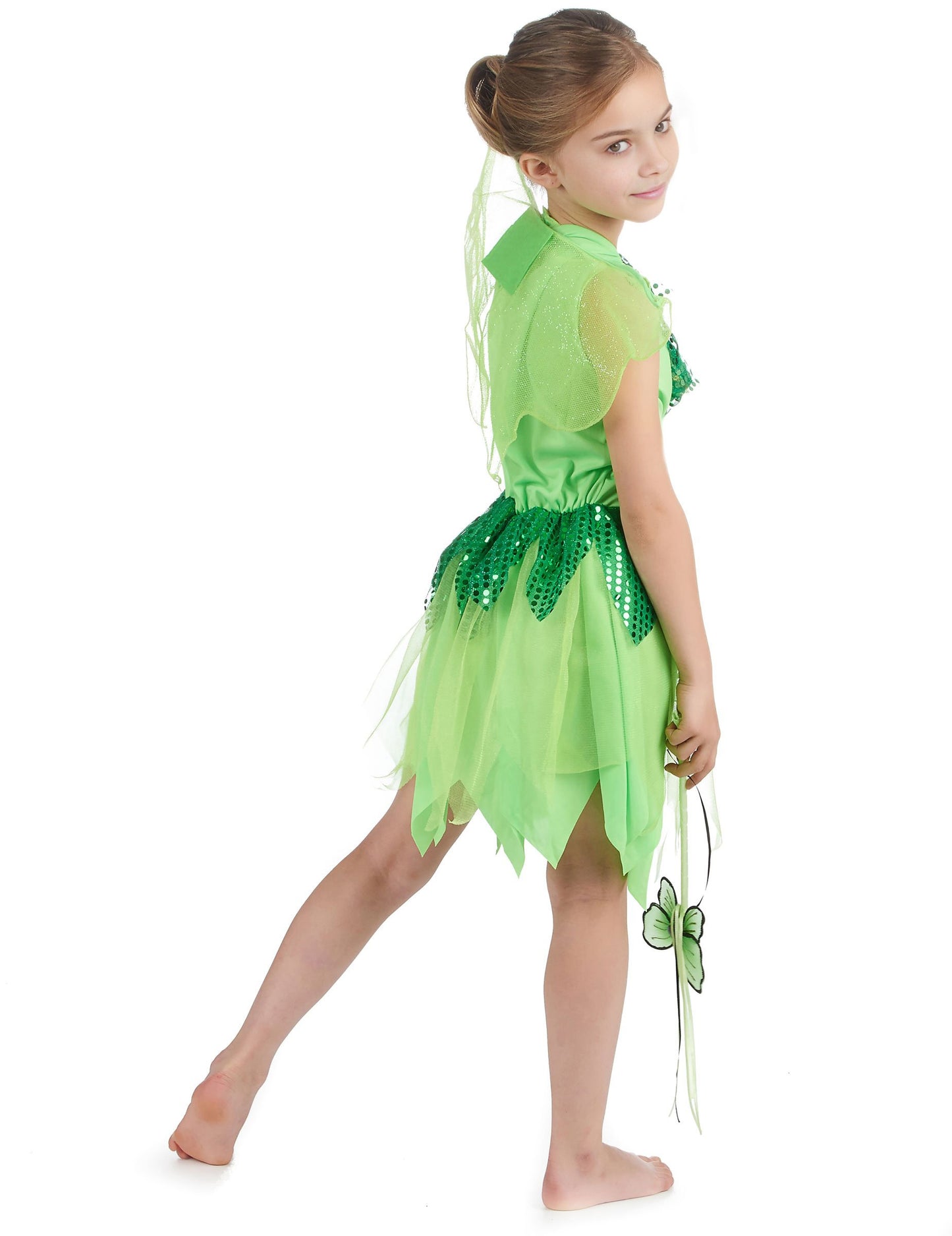 Hátulnézeti kép a zöld tüll tündér jelmezről