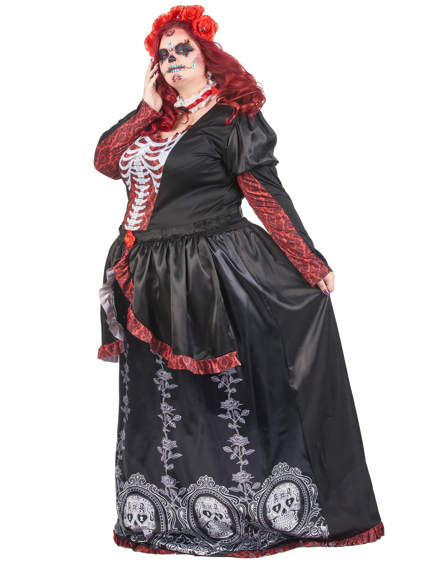 Nagy derék jelmez hosszú ruhája Los muertos nő