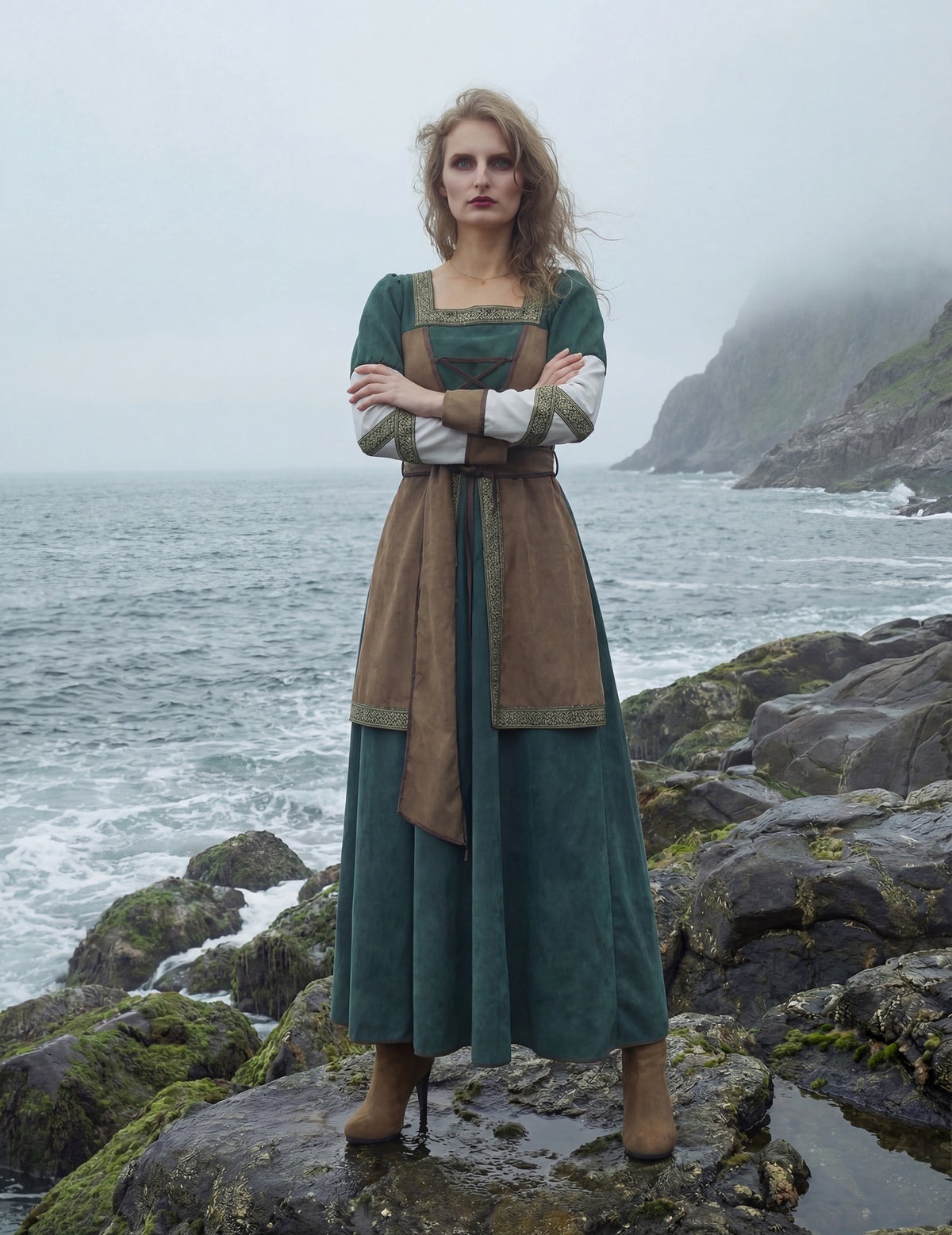 Vue de face du déguisement guerrière viking luxe pour femme