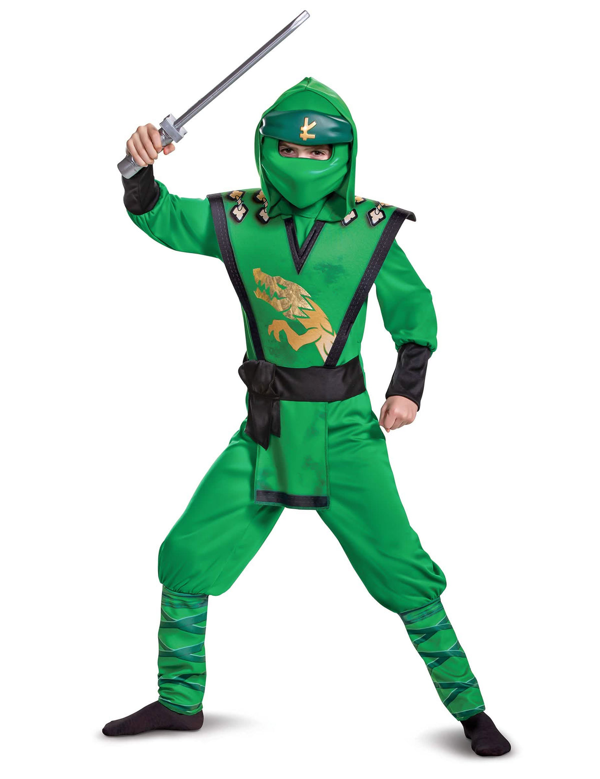 Póz karddal a LEGACY deluxe Lloyd Ninjago LEGO jelmezben