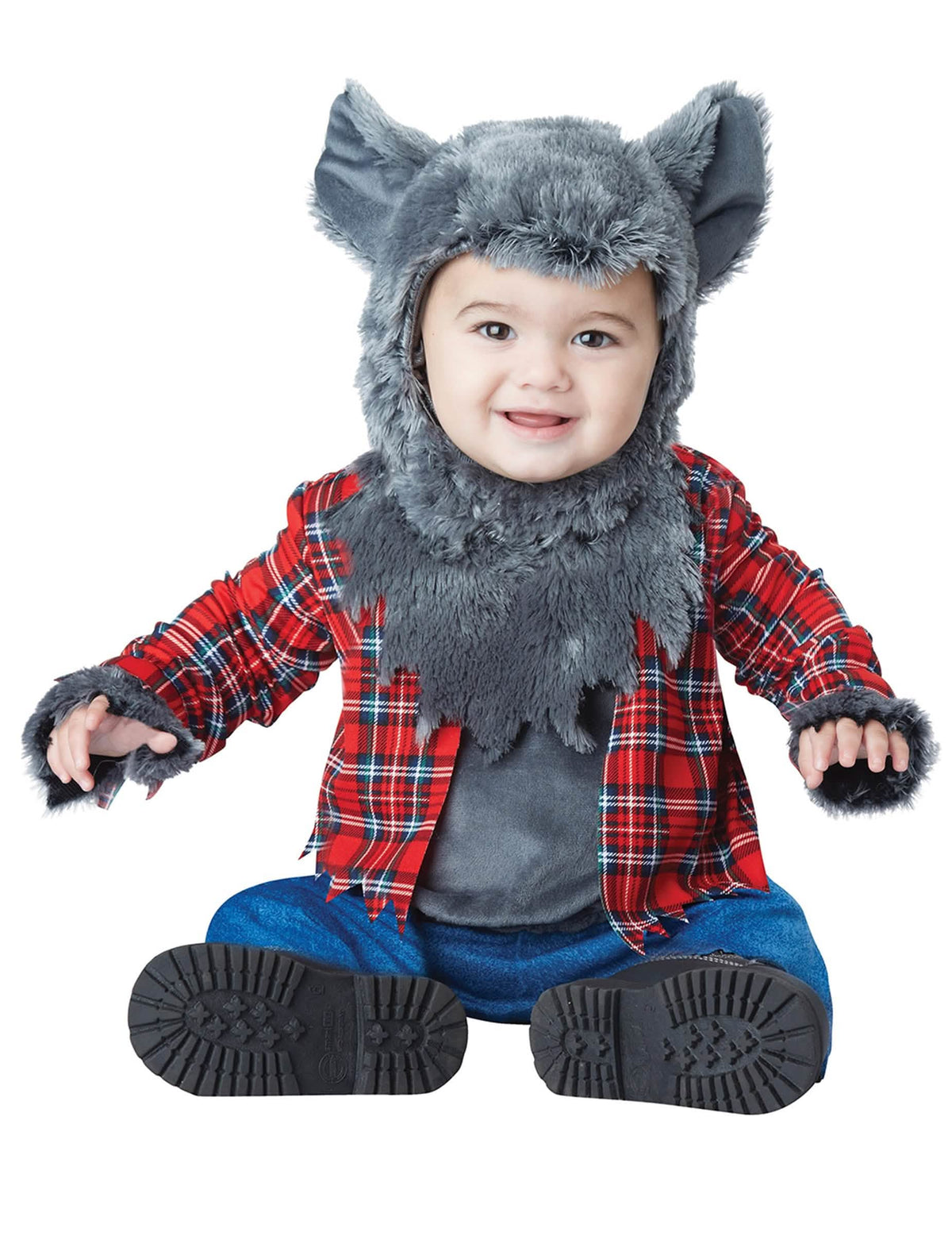 baba farkasember luxus piros kockás és szőrös szürke jelmez