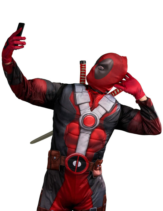 Vue du buste et du masque du déguisement luxe Deadpool 2™