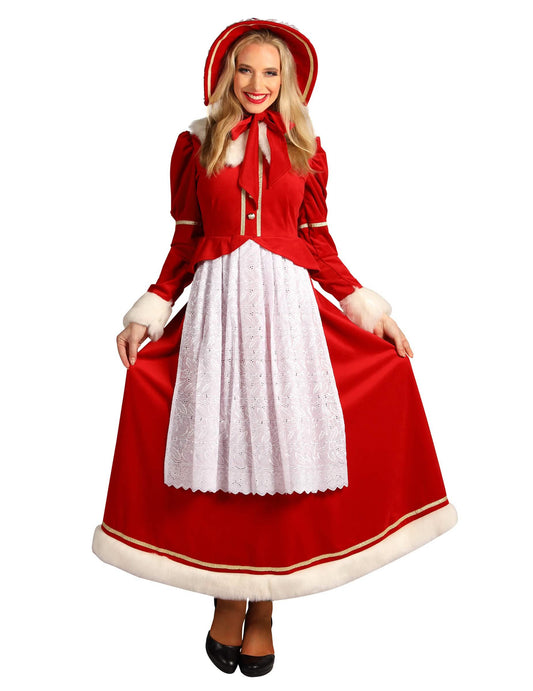 Vue de face du déguisement de Mère Noël traditionnel avec tablier