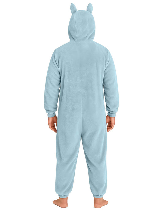 Vue de dos du déguisement peluche monstre pour homme bleu