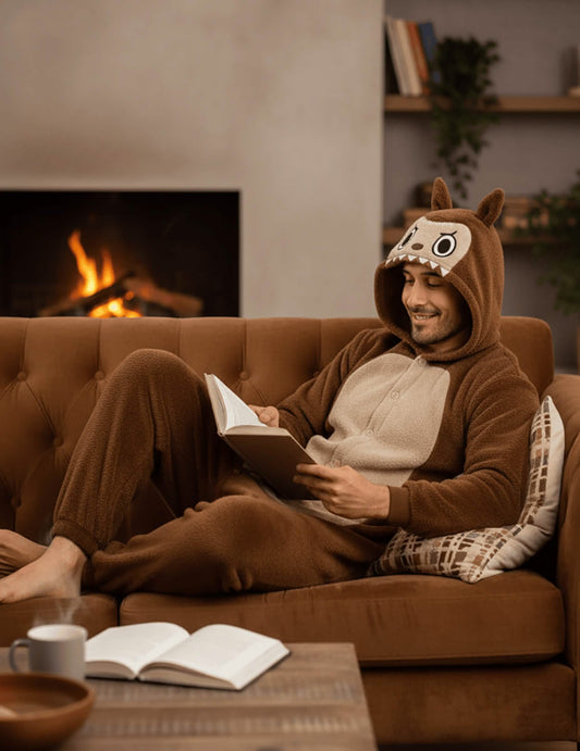 Vue de profil du déguisement peluche monstre pour homme