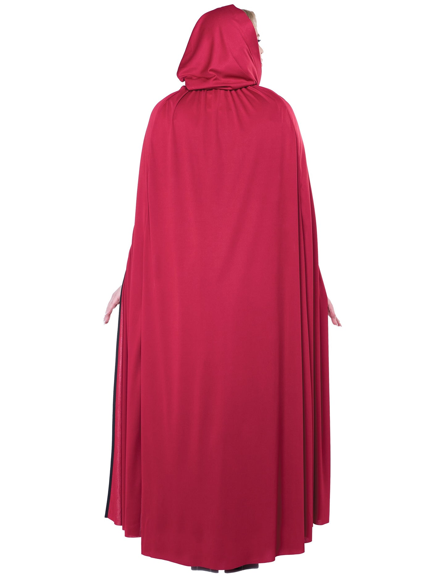 Vue de dos de la cape à capuche du déguisement de petit chaperon rouge gothique