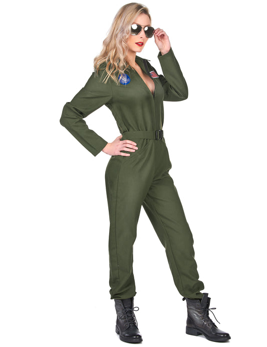 Vue de profil du déguisement de pilote d'avion pour femme