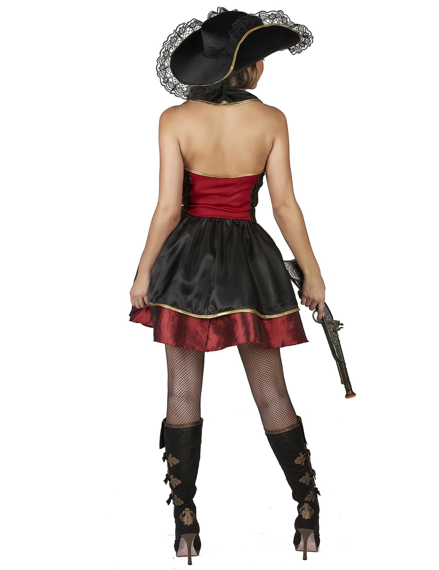Vue de dos du déguisement de pirate baroque pour femme