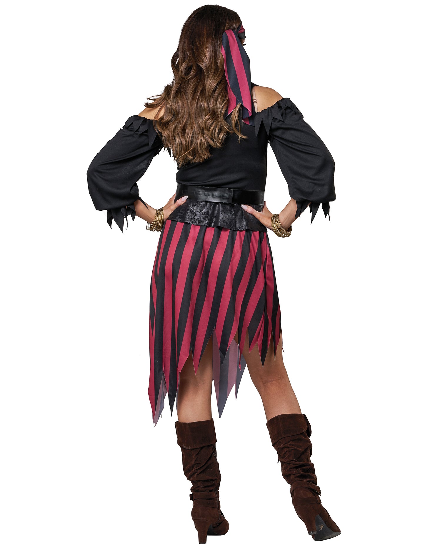 Vue de dos du déguisement pirate rebelle pour femme