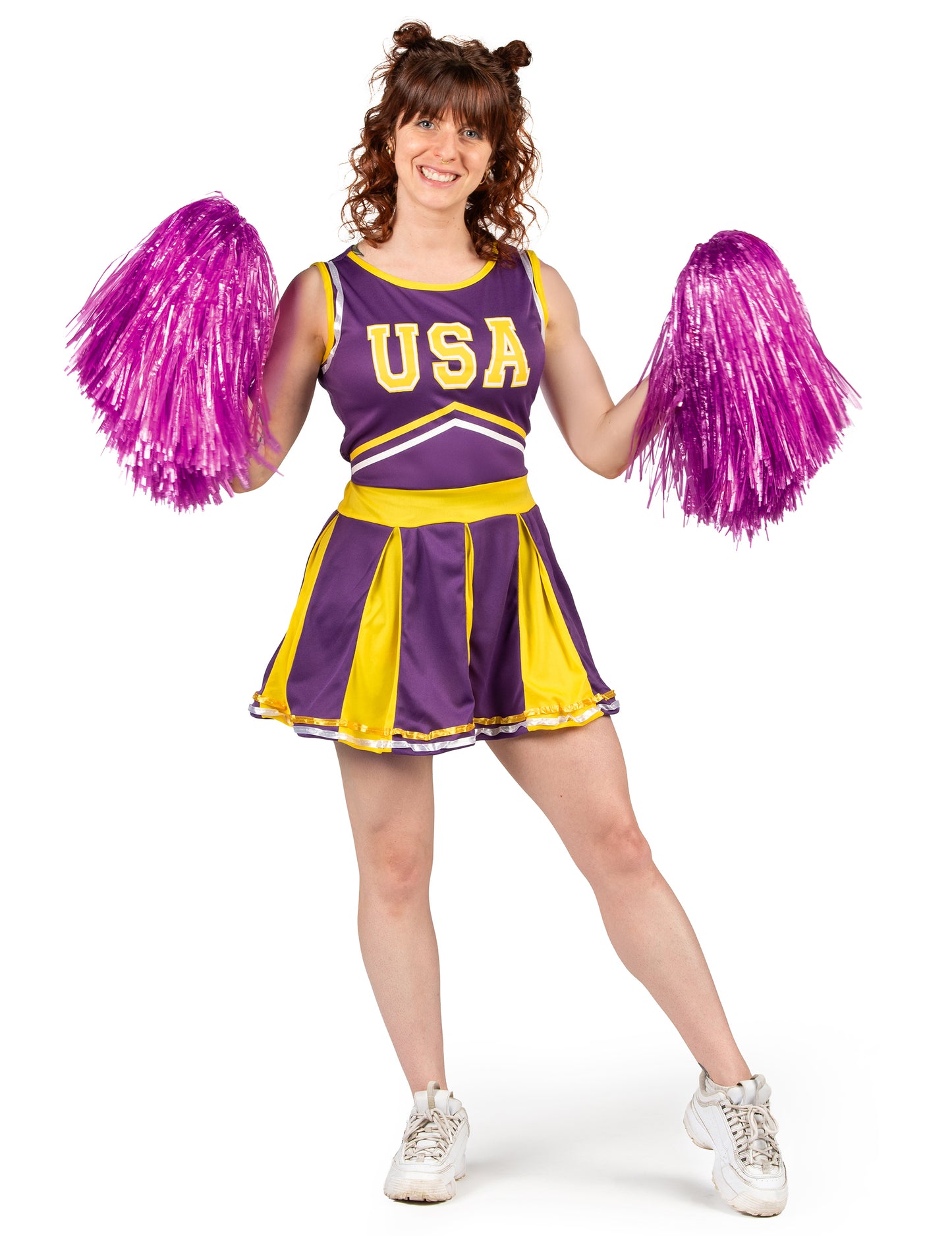 Pompom lány USA Violet és sárga nő jelmez