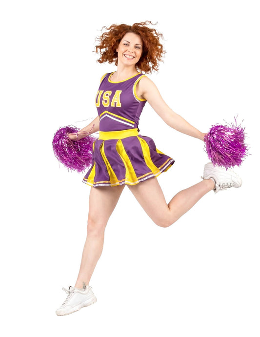 Pompom lány USA Violet és sárga nő jelmez