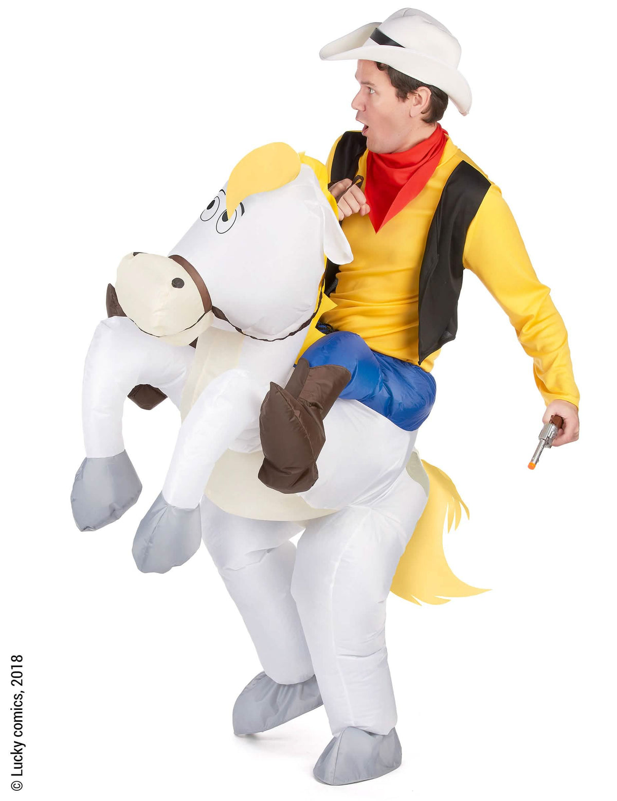 Oldalnézeti kép a Porte-moi Jolly Jumper Lucky Luke jelmezről