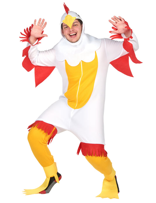 Déguisement poulet pour adulte blanc jaune et rouge