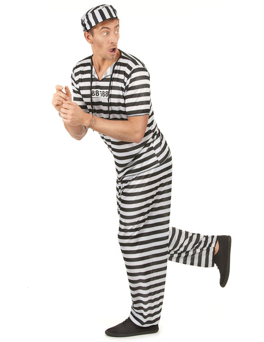 Vue de profil du déguisement de prisonnier pour homme noir et blanc