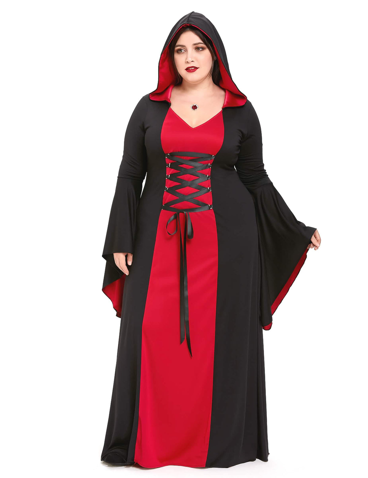 Elölnézet a kapucnis Maleficent ruha jelmezről
