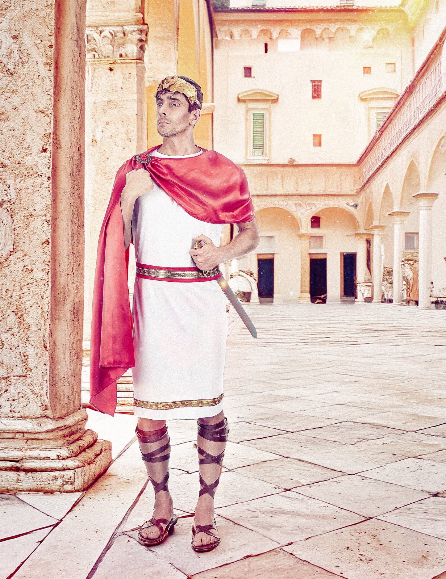 Római álruhával az ember koronával
