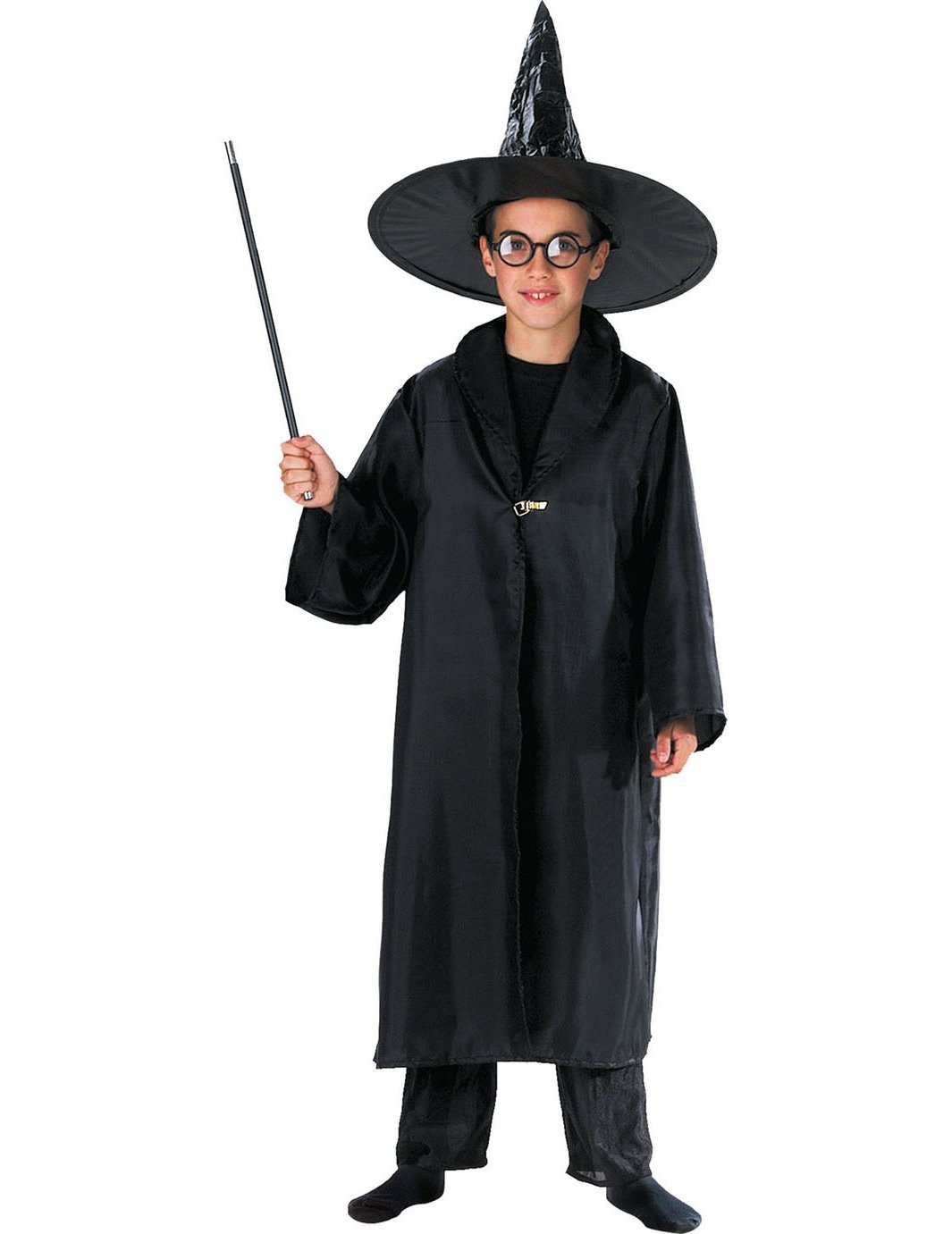 Cape de sorcier magique pour enfant noire avec chapeau et baguette