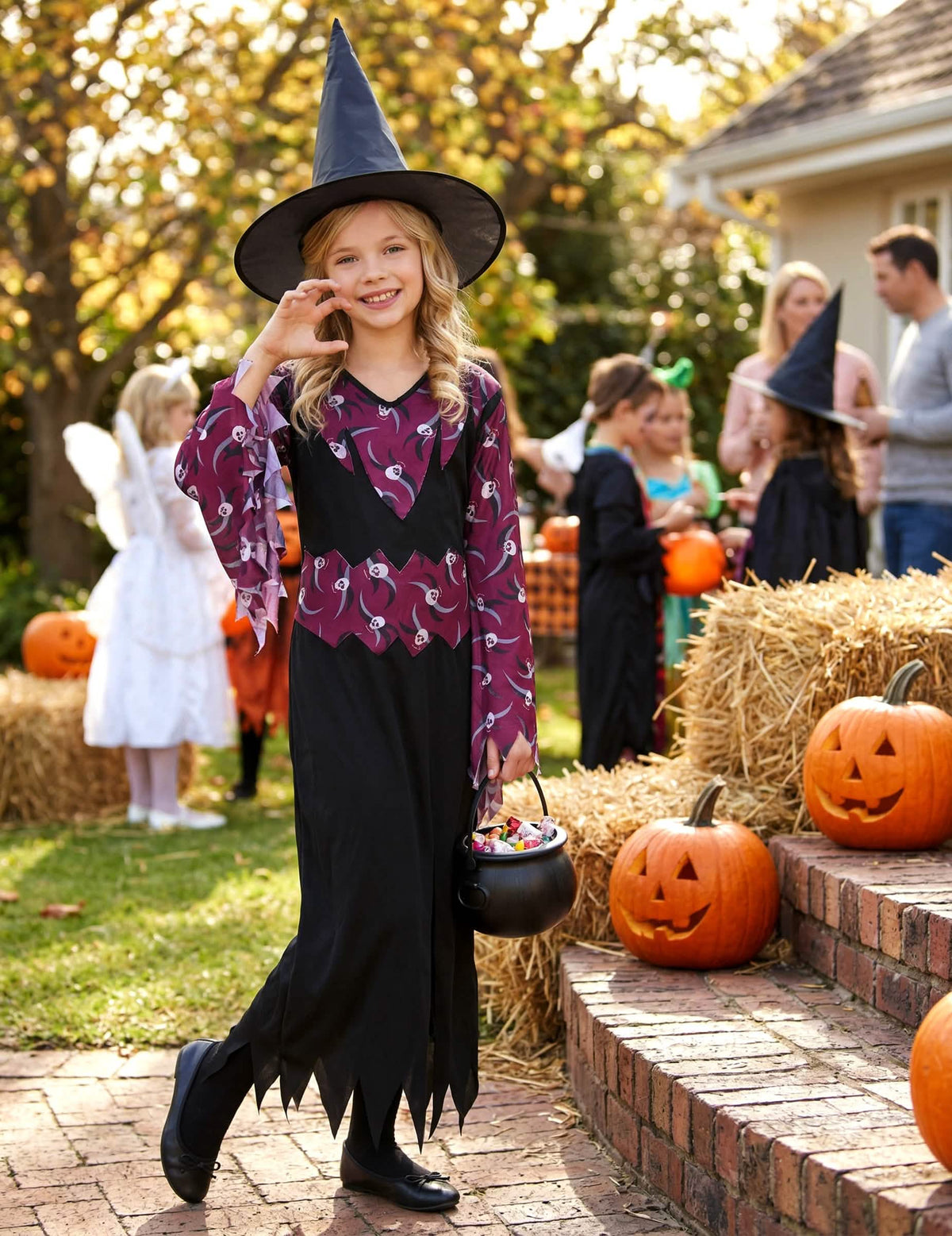 halloween-i boszorkányjelmez kalapos lány számára