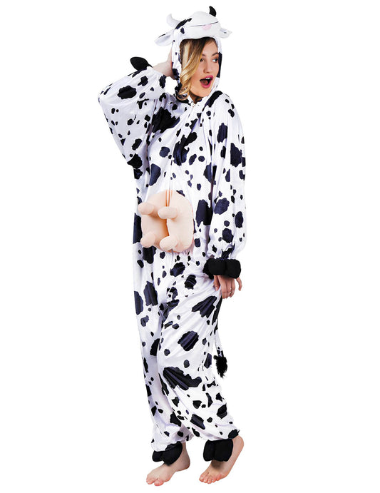 Vue de profil du déguisement de vache pour adulte