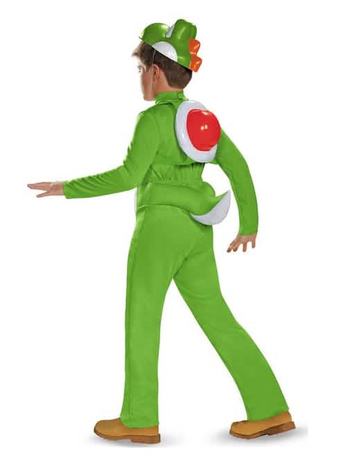 Hátulnézetből a Yoshi luxus Super Mario gyermek jelmezének páncélja és farka