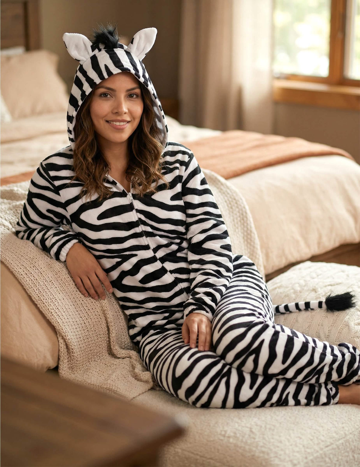 Ülő nézetű zebra jelmez nő számára