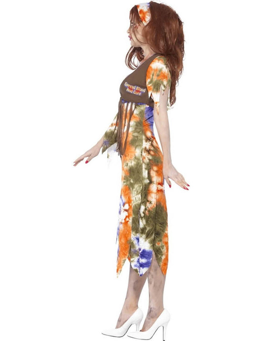 Vue de profil du déguisement de zombie hippie pour femme