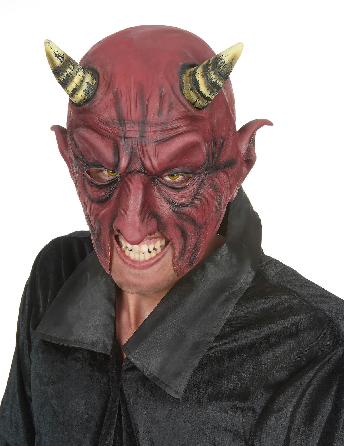 Félarcos latex démoni félmaszk halloweenre felnőtt piros