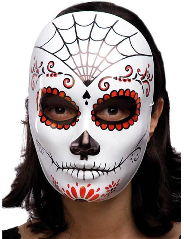 Felnőtt fehér Dia de los Muertos maszk piros és fekete mintákkal