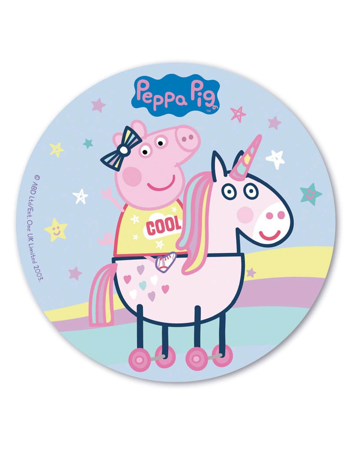 Ostya papír Peppa malac gyermek számára kék, Peppa egy egyszarvúakon és szivárványon