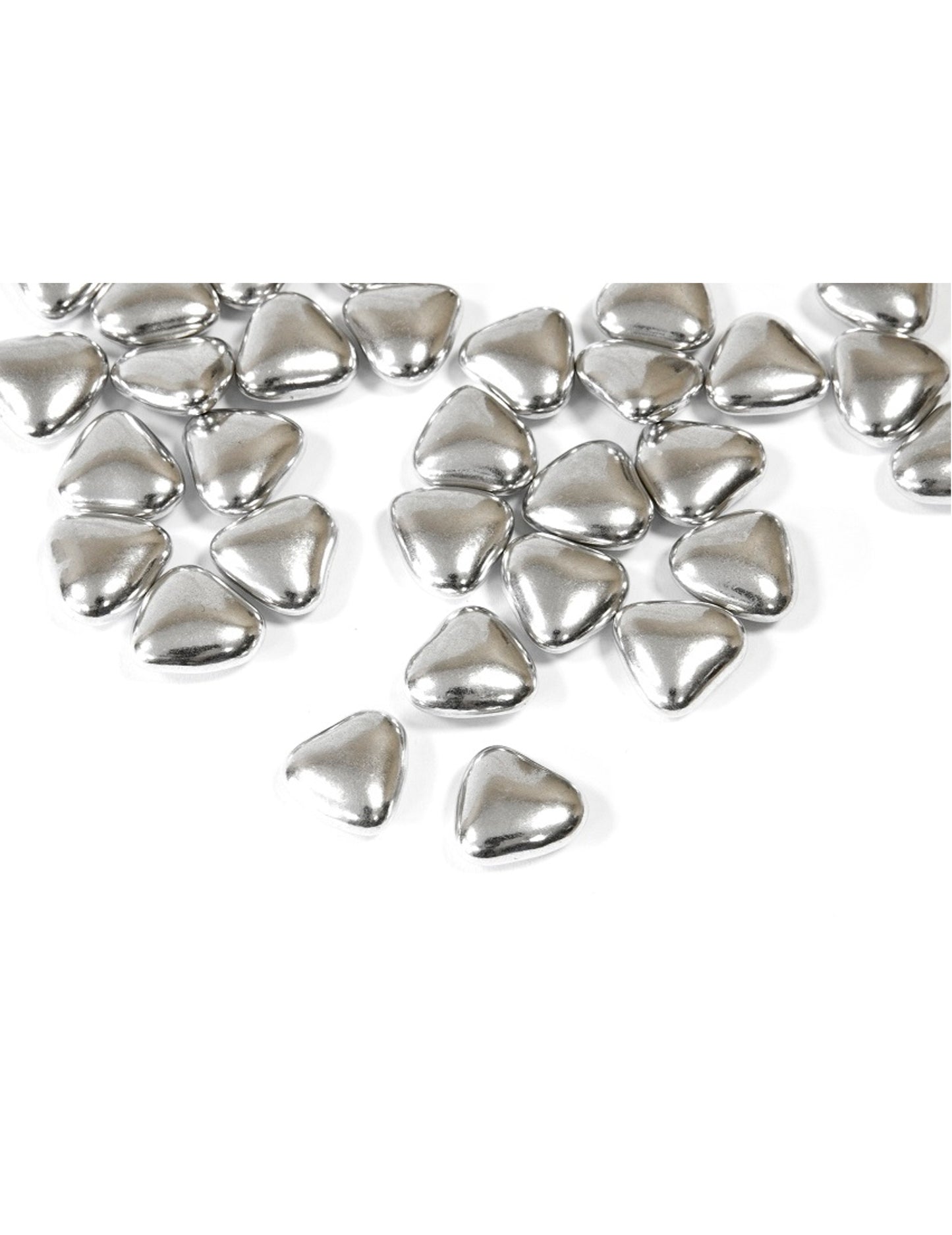 Mini szív alakú ezüst színű csokis dragée 250 g 1.5 cm