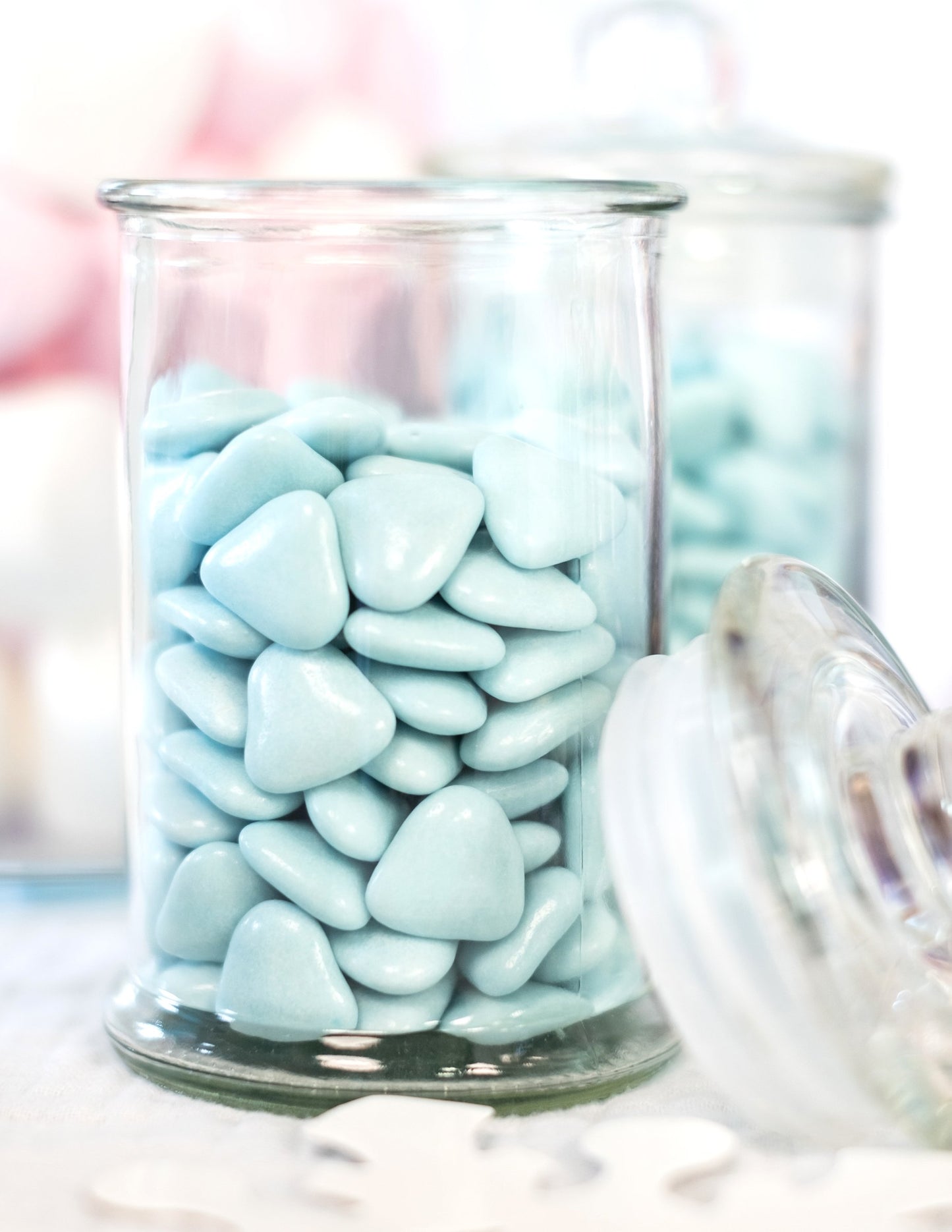 Mini csokoládés szív alakú dragée világoskék színben, 250 g, elsőáldozásra