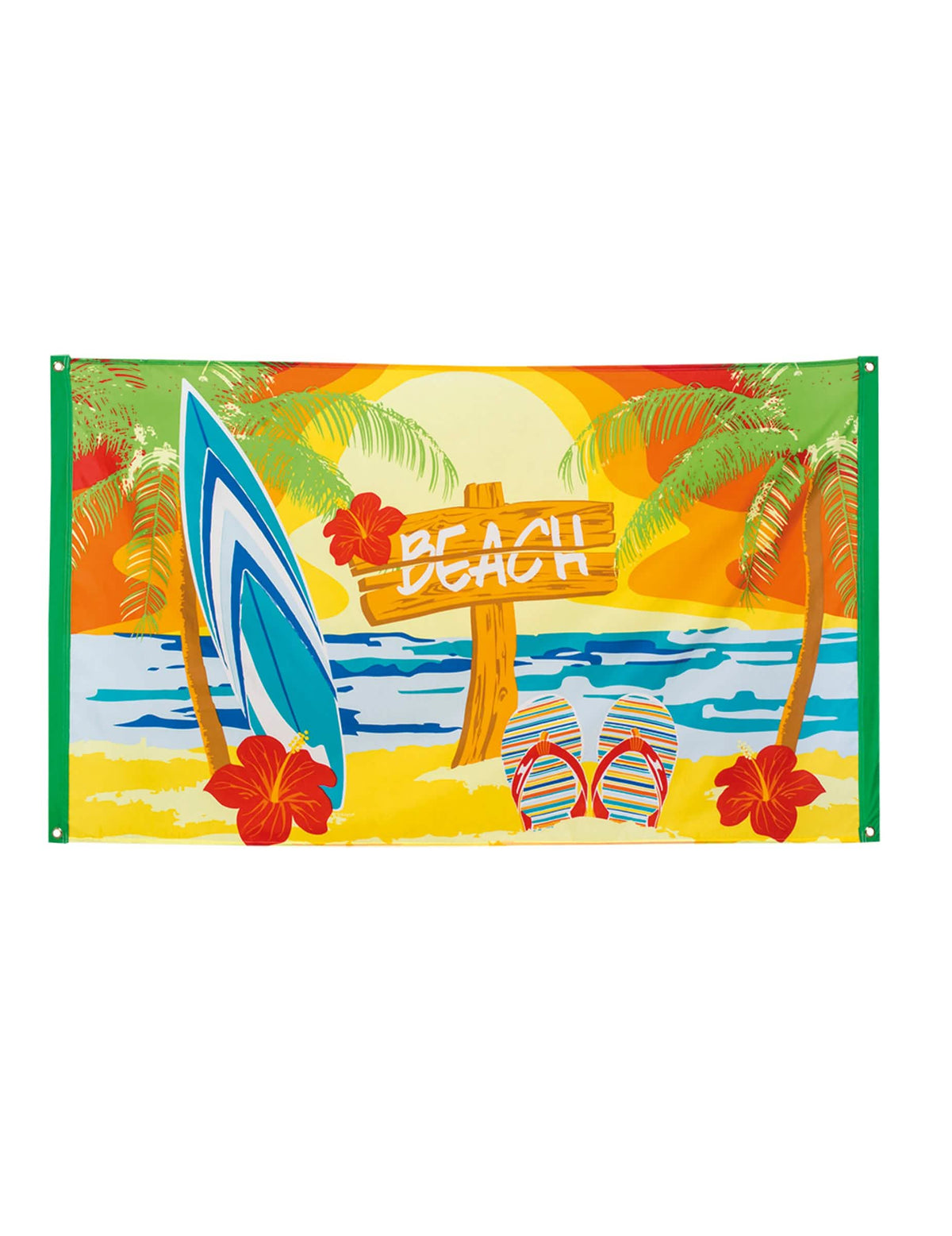 Strandparty-zászló multiszínű bulidekorációhoz szörfdeszkával és pálmafákkal