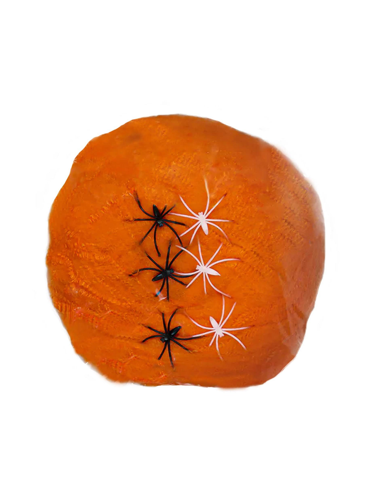 Műpókháló halloween dekorációhoz, narancssárga, fekete és fehér pókokkal