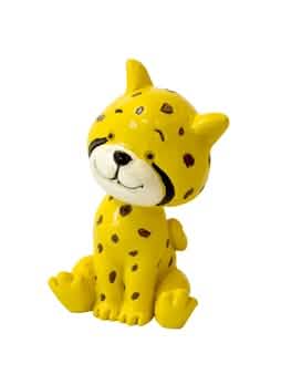 Ülő sárga, barna foltos gyantapárduc figurine