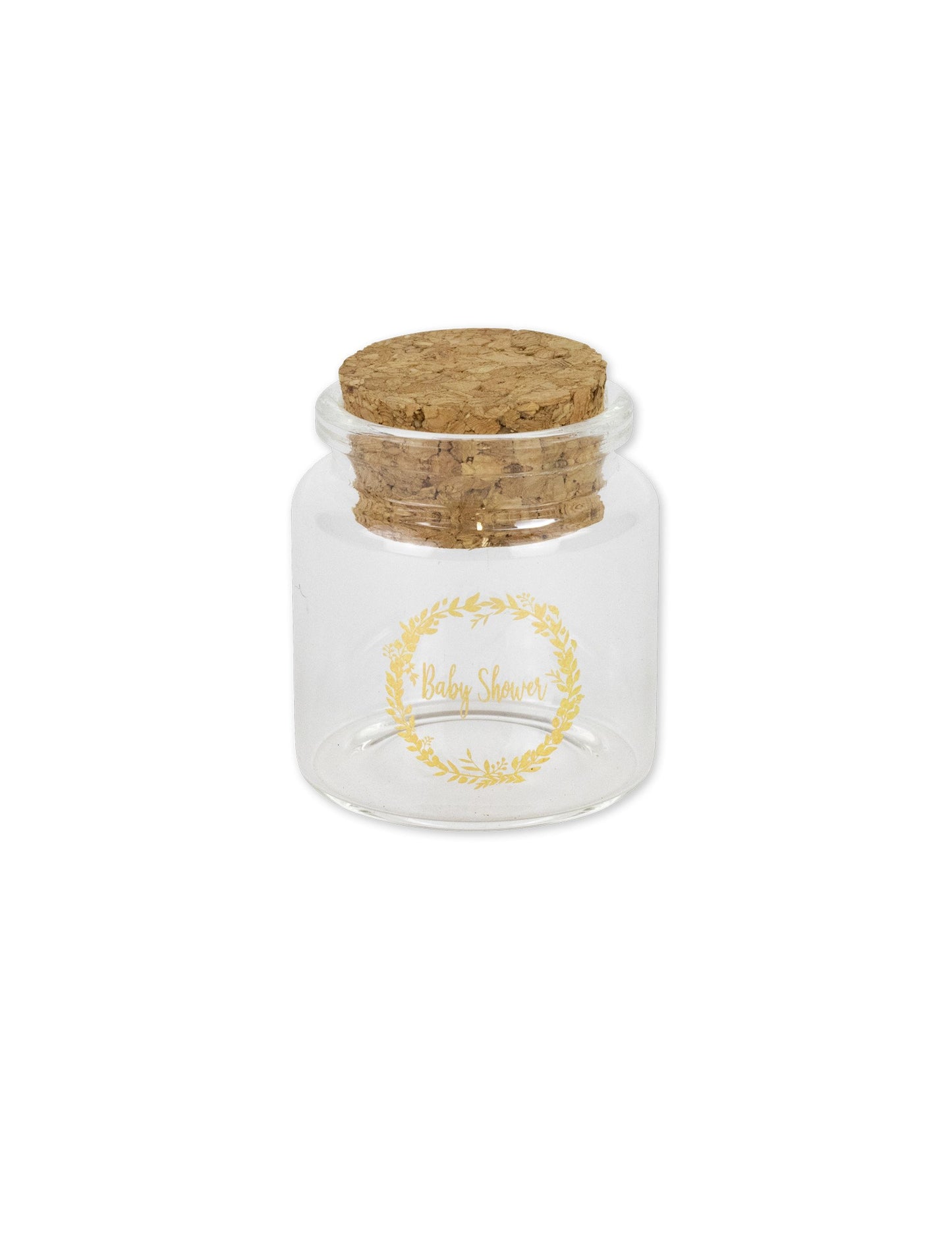 Üveg cumisüveg babaváró bulira, arany virágkoszorú, 4,5 x 5,5 cm cm parafa dugóval