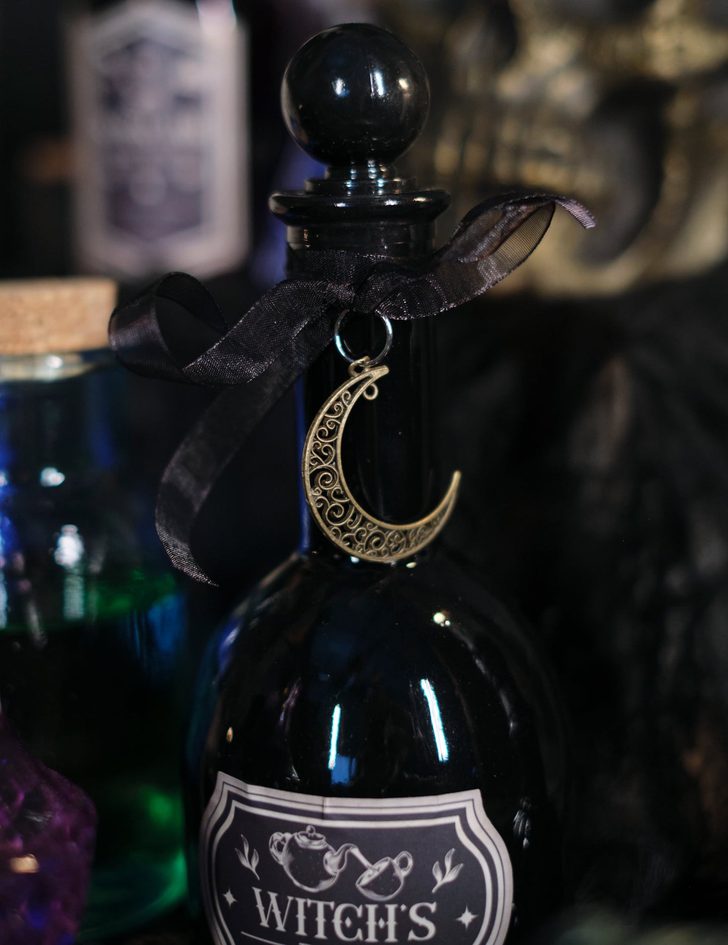 Fiole en verre magie noire de sorcière 19,5 cm