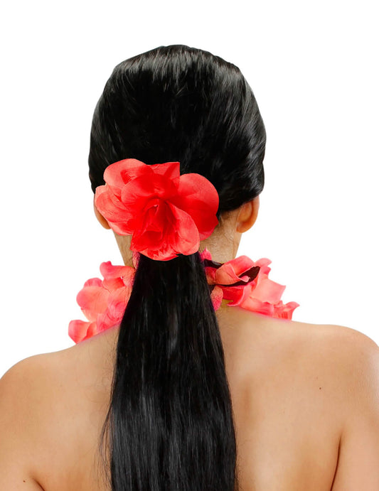 Vue de dos de la fleur avec élastique pour cheveux hawaïenne