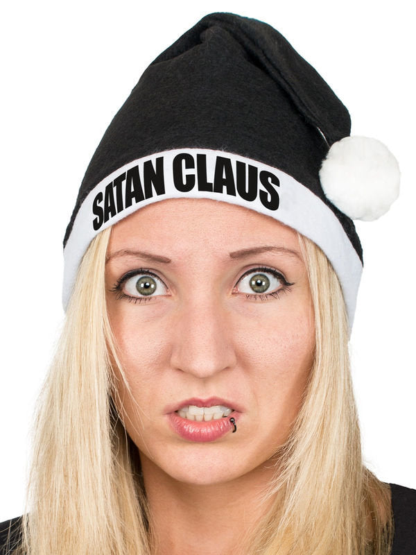 Vicces karácsonyi sapka SATAN CLAUS Mikulás sapka fekete-fehér