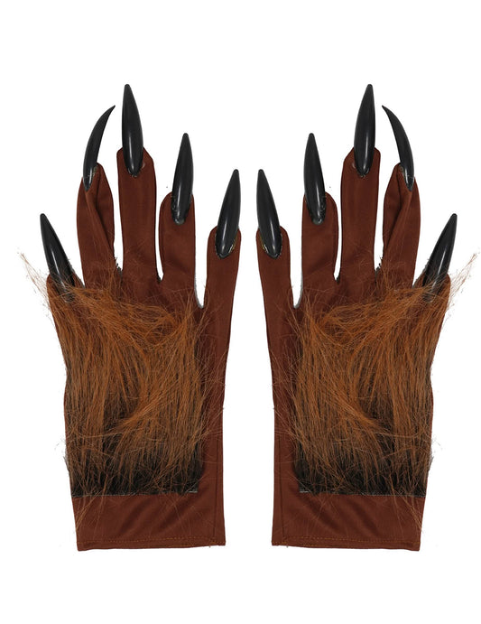 Vue de face des gants de loup-garou à griffes