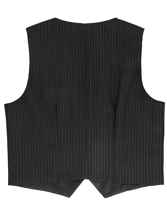 Vue de dos du gilet rayé pour homme noir à fines rayures blanches