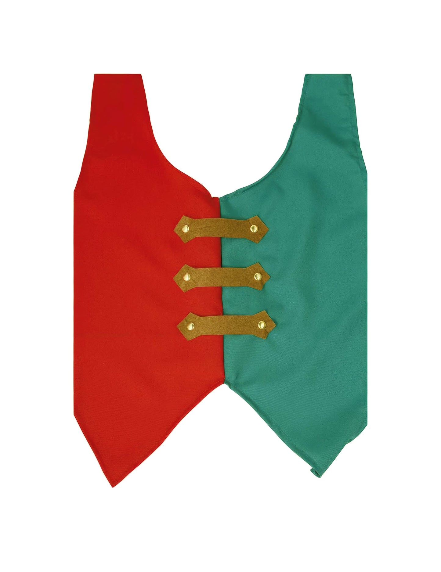 Gros plan sur les attaches boutonnées du gilet de lutin de Noël