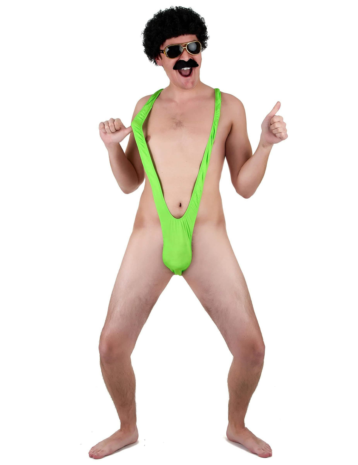 Elölnézetű neon zöld férfi mankini