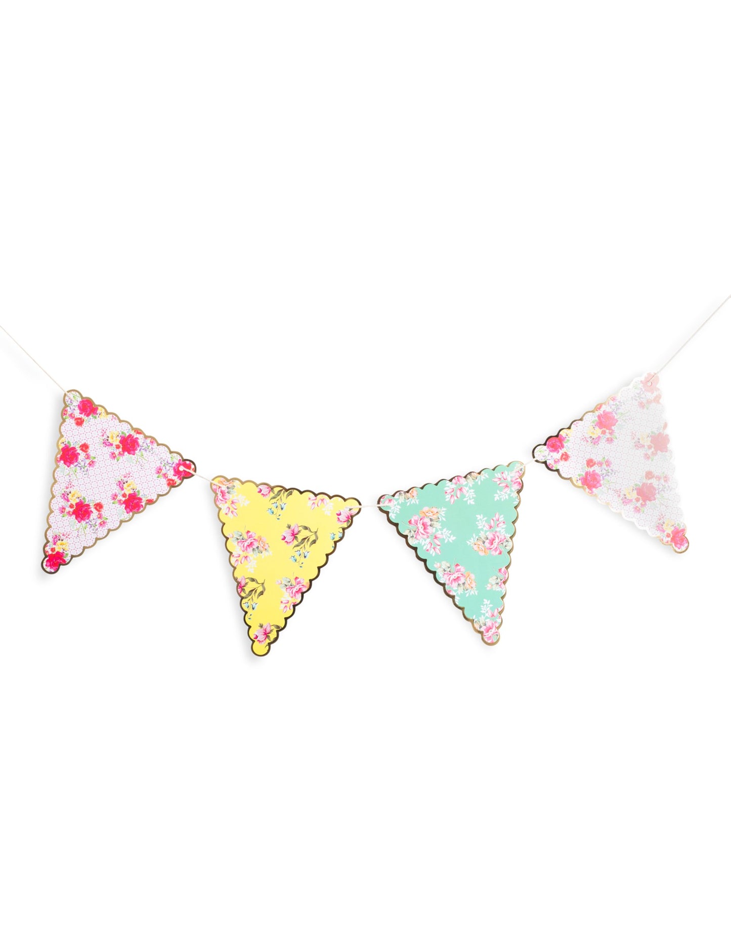 21 db 5 m hosszú, virágos és arany színű girland teázási zászlócskával