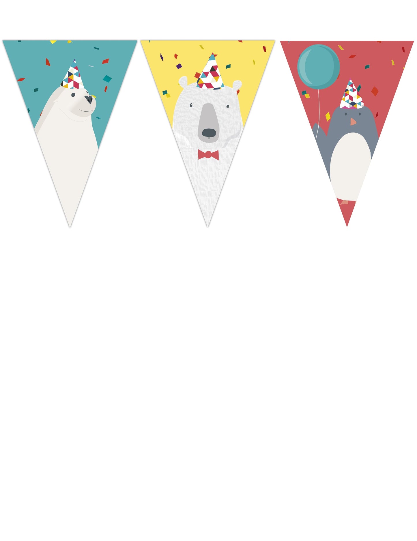 Guirlande de 9 fanions arctique aux animaux polaires multicolore avec ours et pingouin